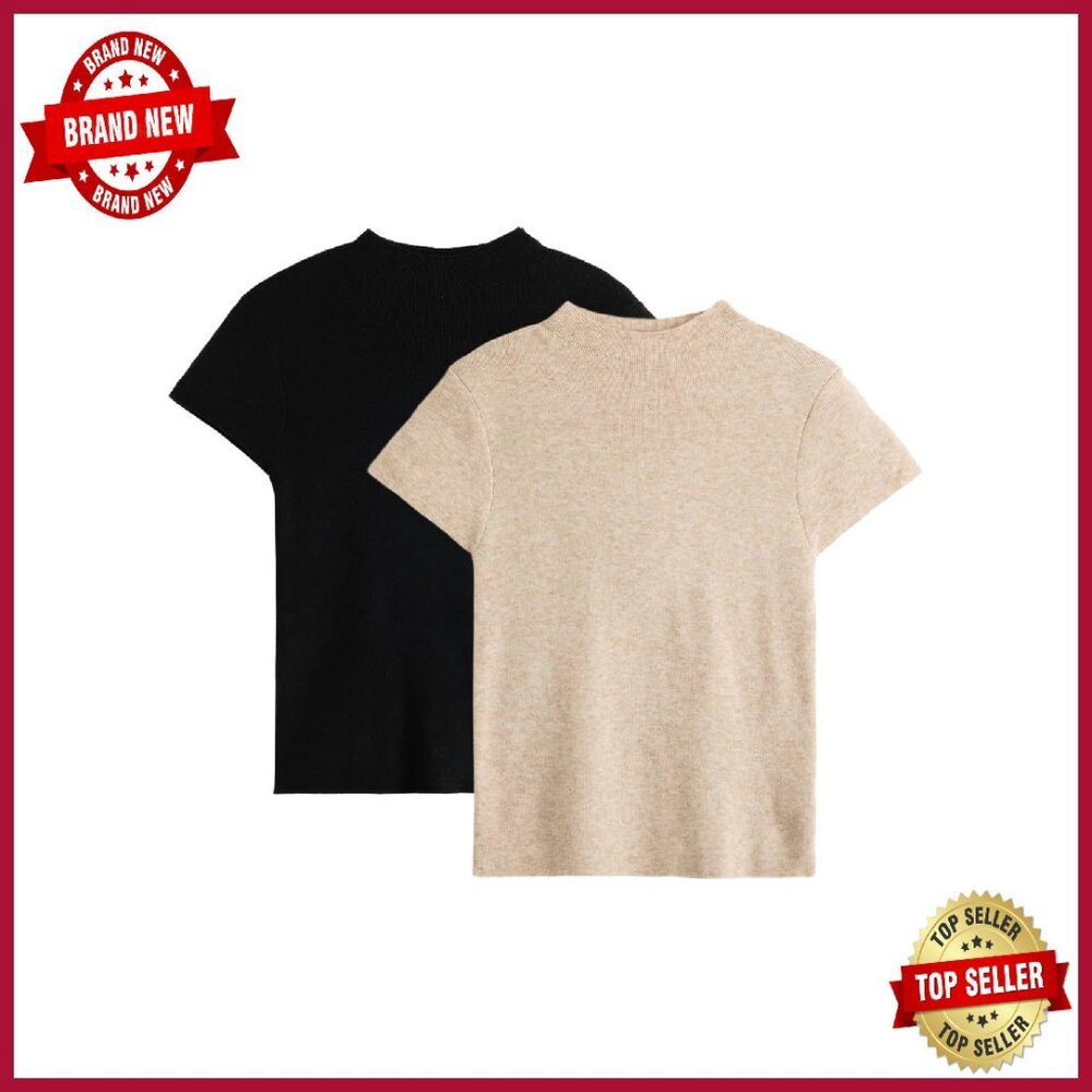 Lightweight Knit Pullover Mock Neck Top Summer Business Casual